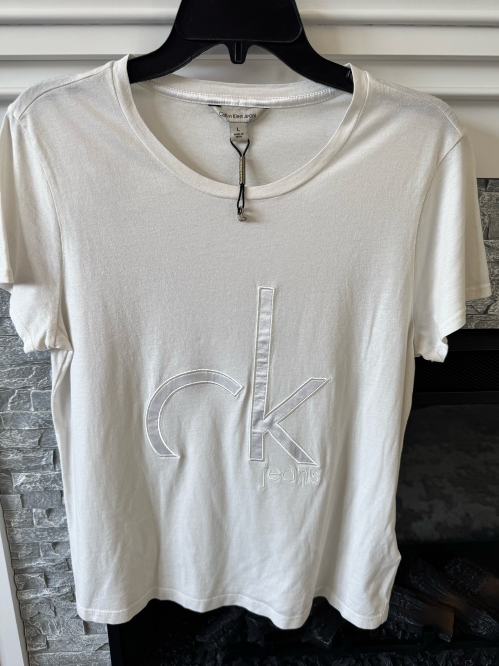 Calvin Klein Exercise Tee Womens White Embossed Logo Tee Athletic performance